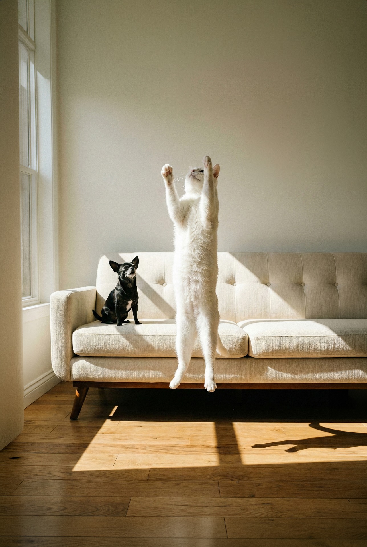 Playful cat and dog